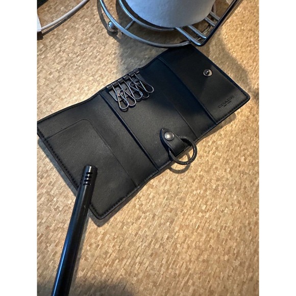 Coach Signature Five Ring Key Holder Card Case Wallet Black Signature Canvas - Picture 4 of 11